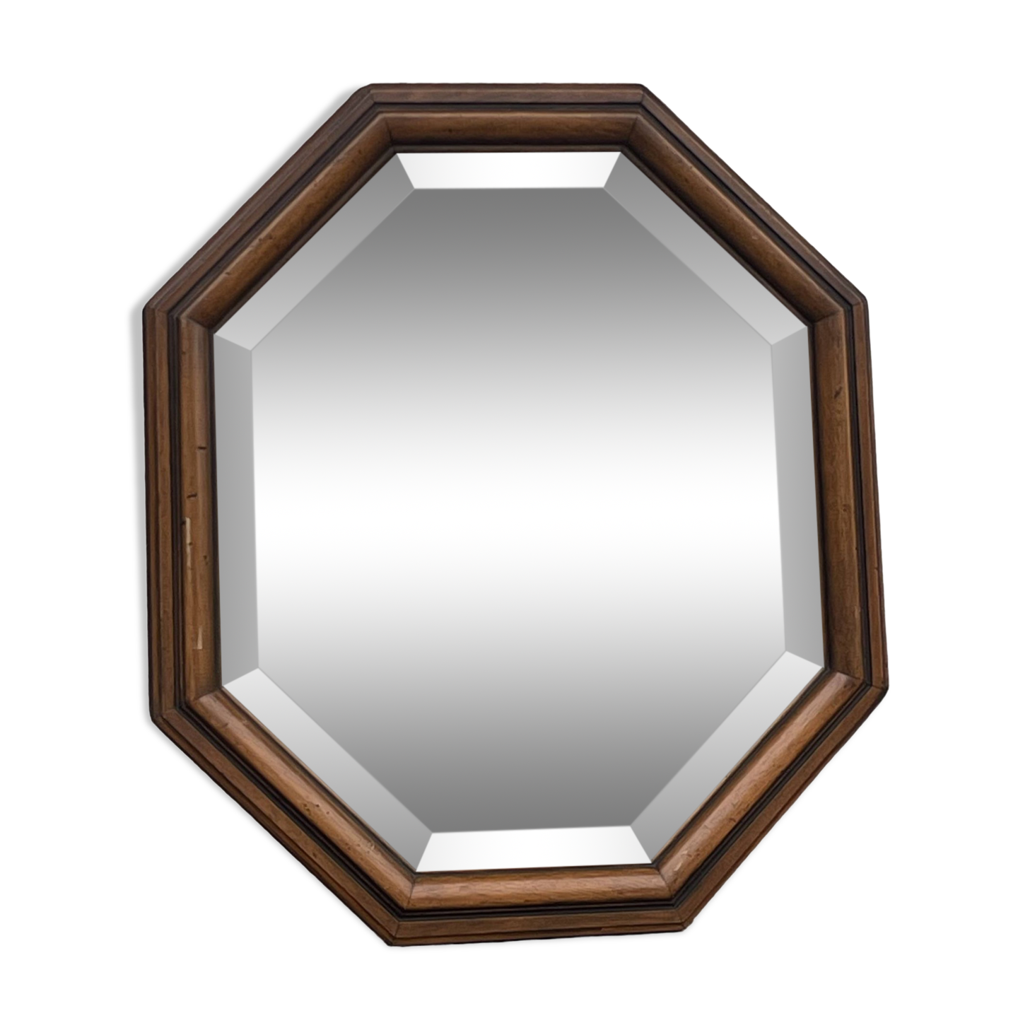 Rustic beveled mirror in molded natural wood 64 x 56 cm