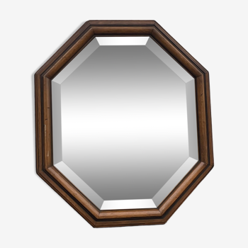 Rustic beveled mirror in molded natural wood 64 x 56 cm