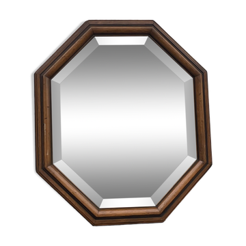 Rustic beveled mirror in molded natural wood 64 x 56 cm