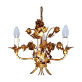 Lustre 3 feux doré décor de roses