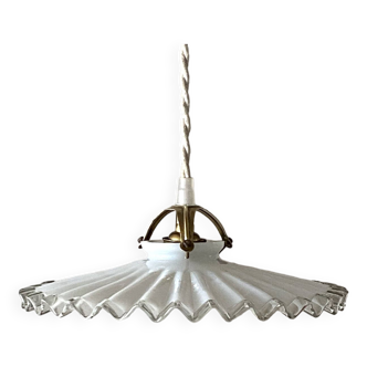 Pleated opaline pendant light