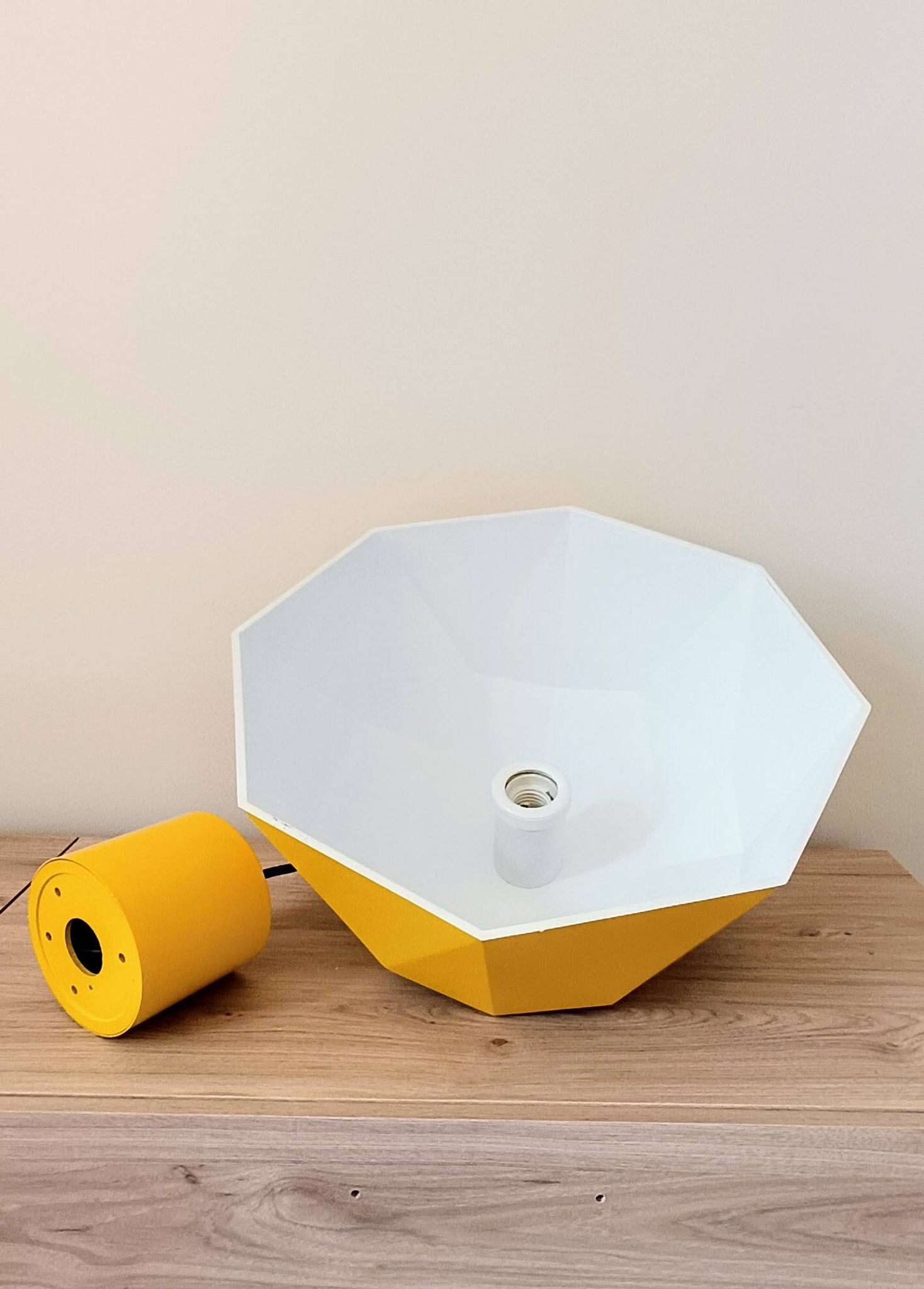 Vintage Bakelite origami-shaped yellow pendant light