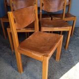 6 chaise regain orme massif et cuir epais