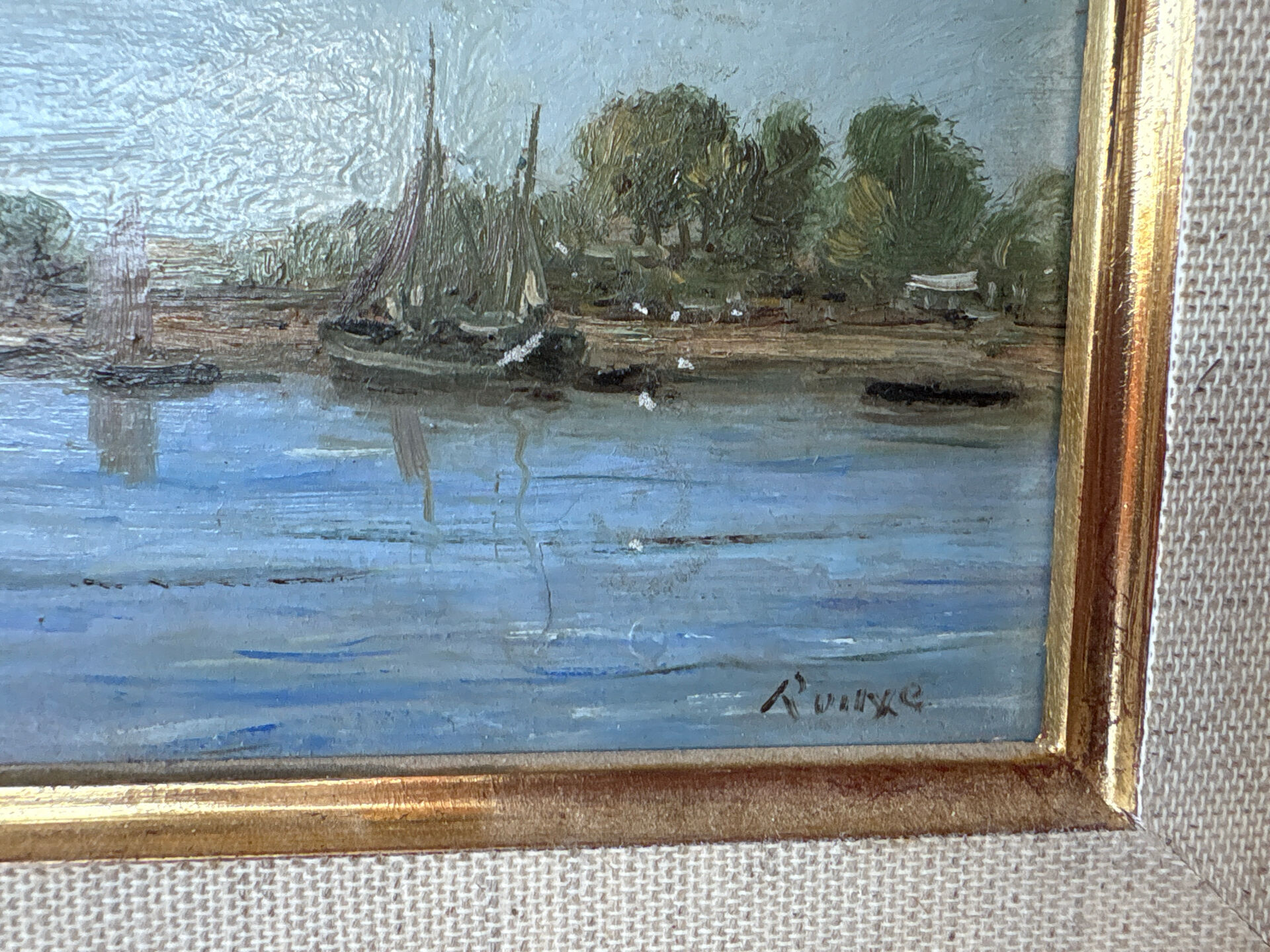 Table by Gérard Roux known as "Rouxe" – Animated marine scene, oil on canvas.