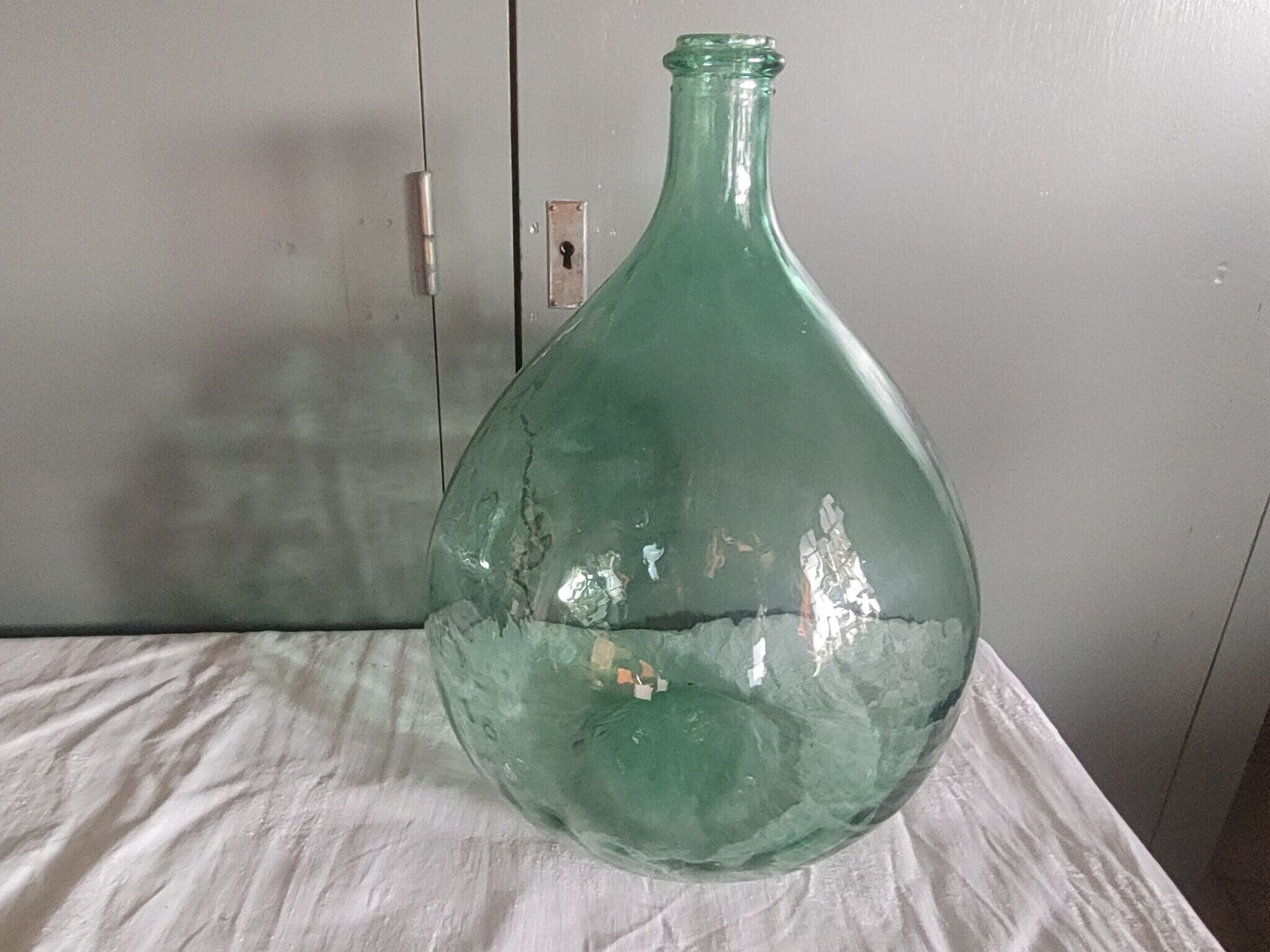 Dame jeanne ancienne verre bullé - 10 litres - hauteur 36,5 cm
