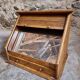 Antique French optician's table display cabinet – Walnut curtain display cabinet, early 1900s.