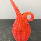 Pichet Murano verre soufflé multicouche orange & blanc vintage
