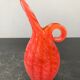 Pichet Murano verre soufflé multicouche orange & blanc vintage
