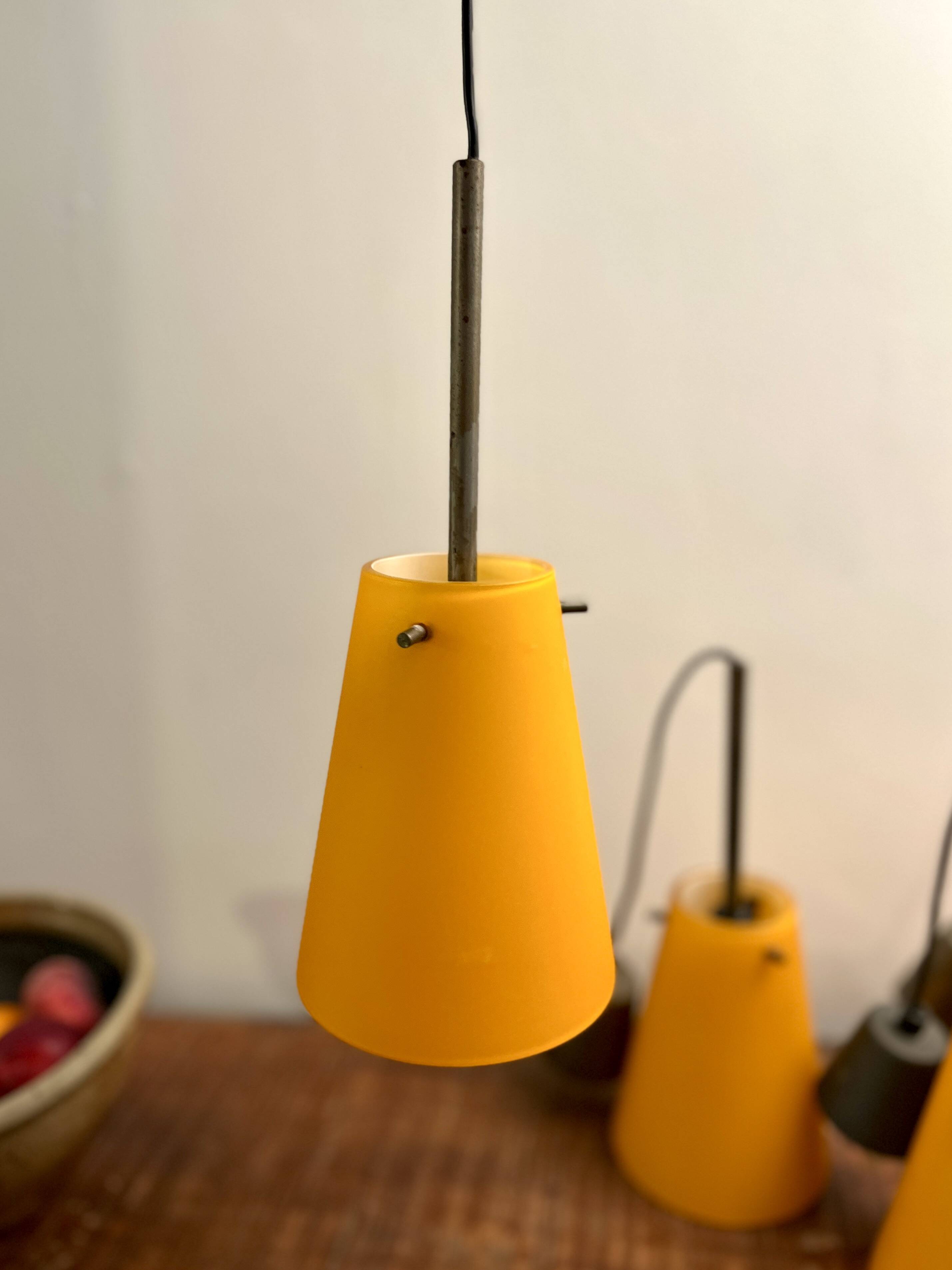 Orange and white glass pendant lights, 1970s