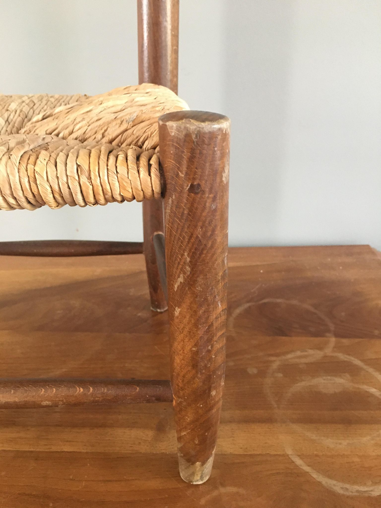 Chaise bois et paille vintage pour enfant