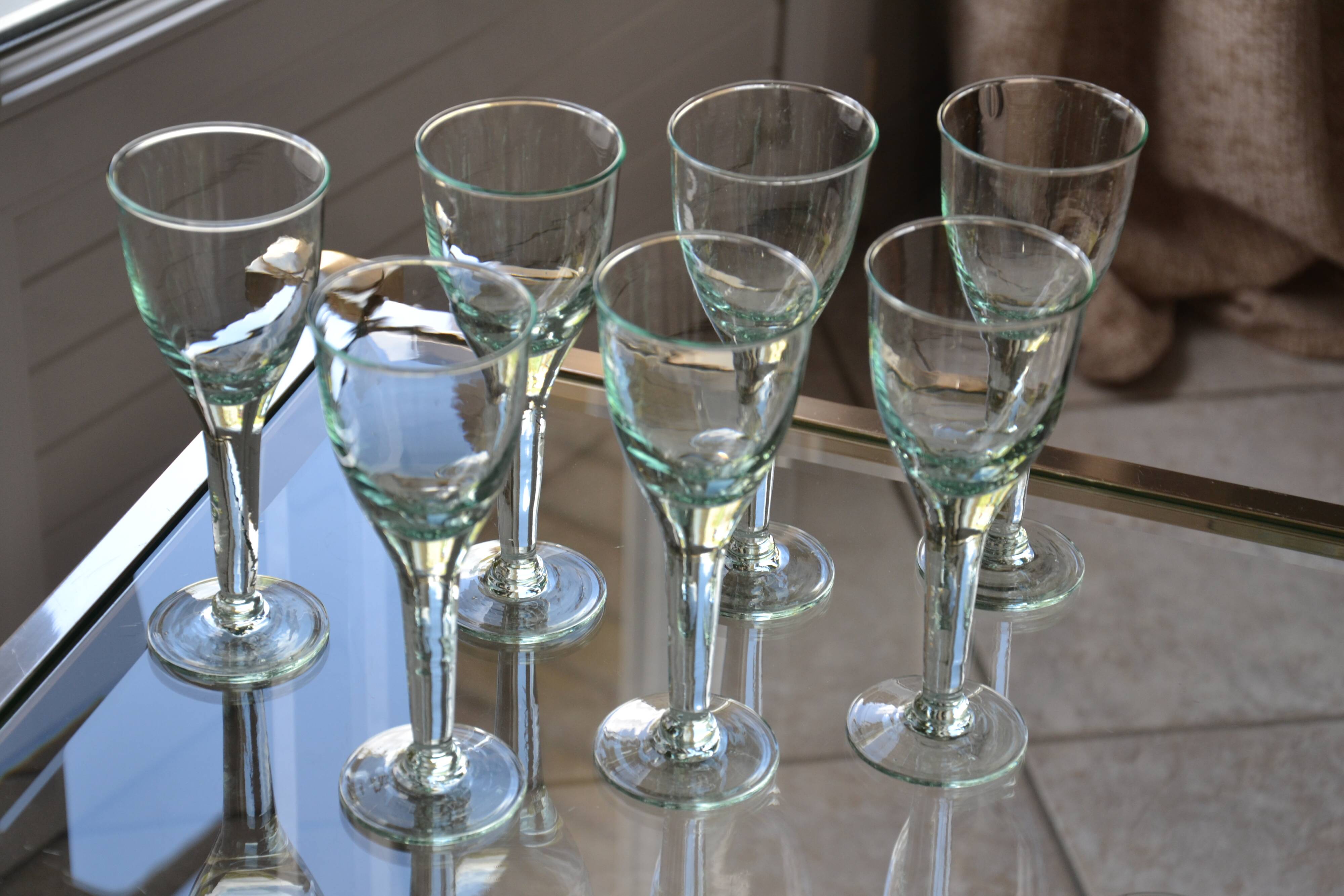 Set of hand-blown stemmed bubble glasses