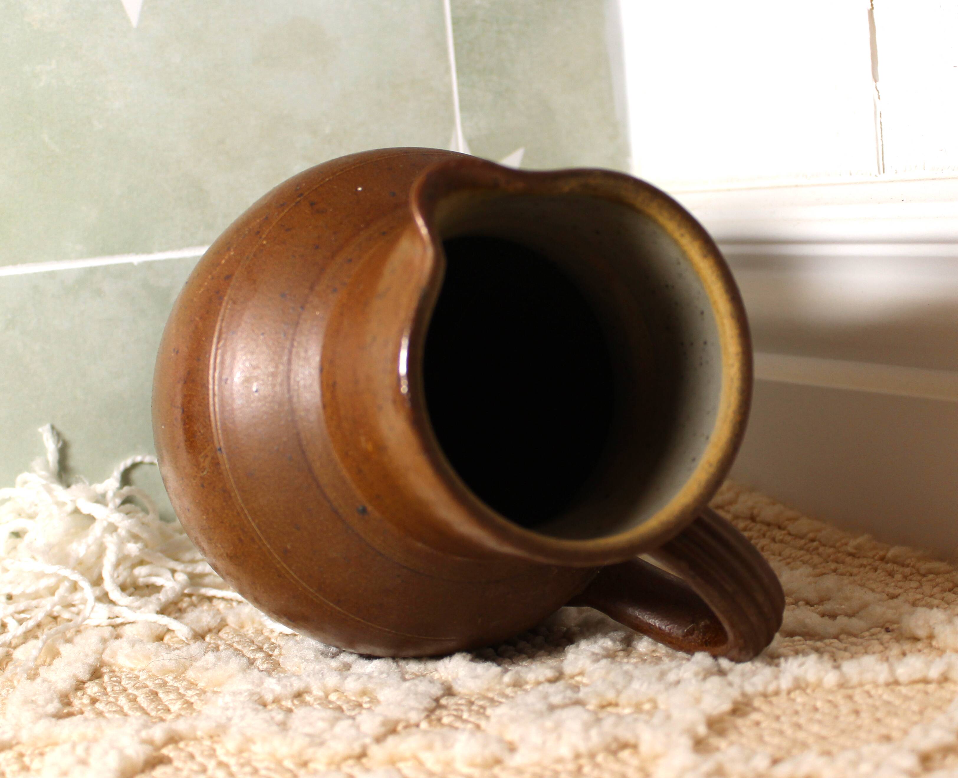 Berry Stoneware Pitcher - Handmade - French - Vintage