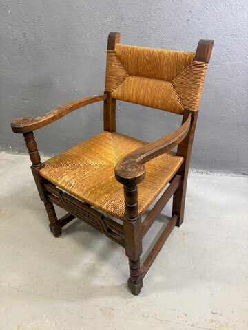 Rustic armchair made of woven rush, 1960s–1970s.