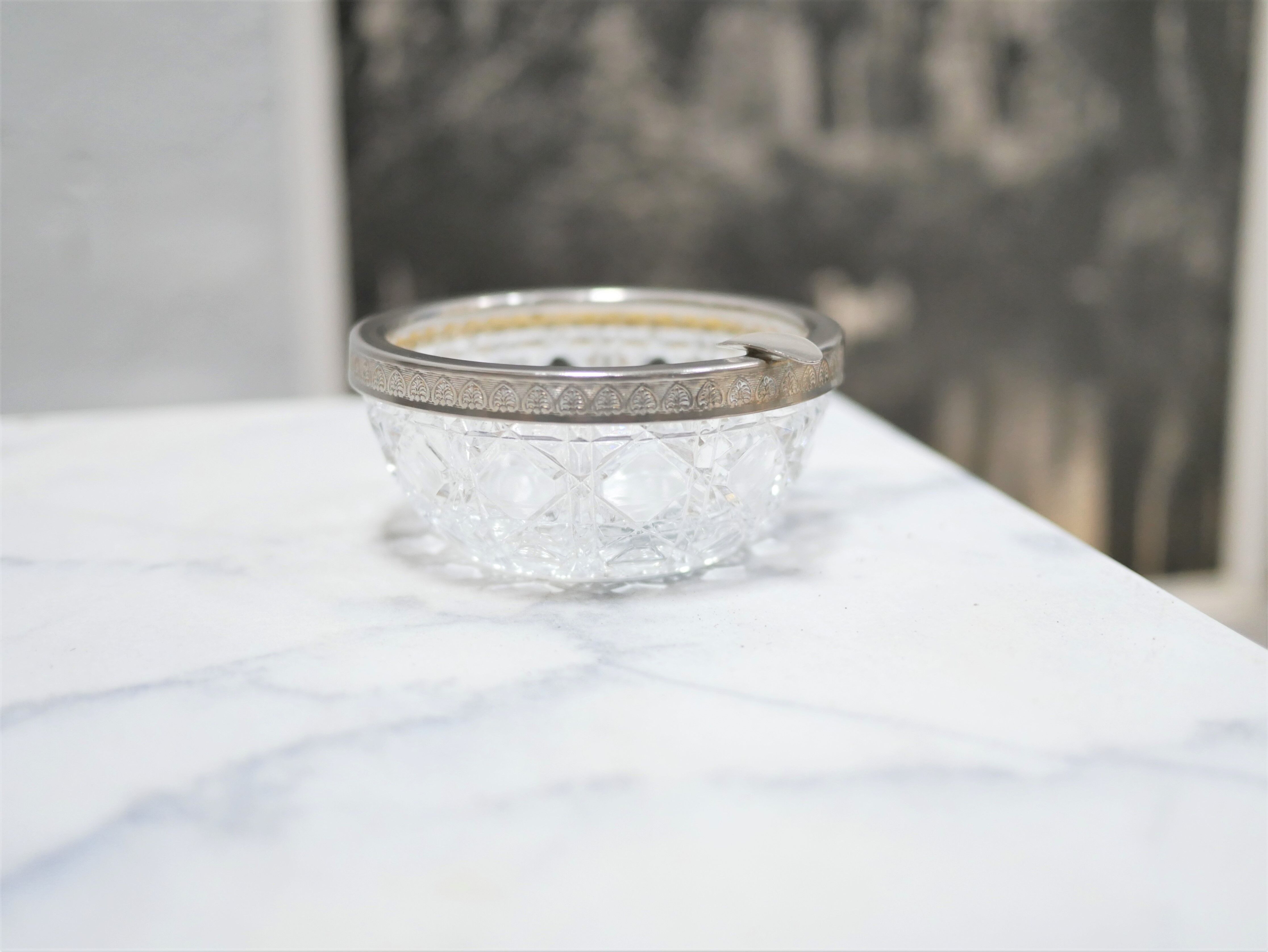 Vintage ashtray in crystal and silver metal