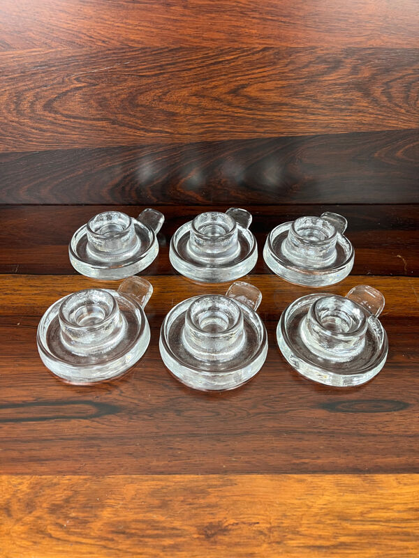 6 bougeoirs verre moulé effet ice cube