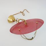 Suspension in perforated red lacquered metal, brass and opaline in the style of Mathieu Matégot