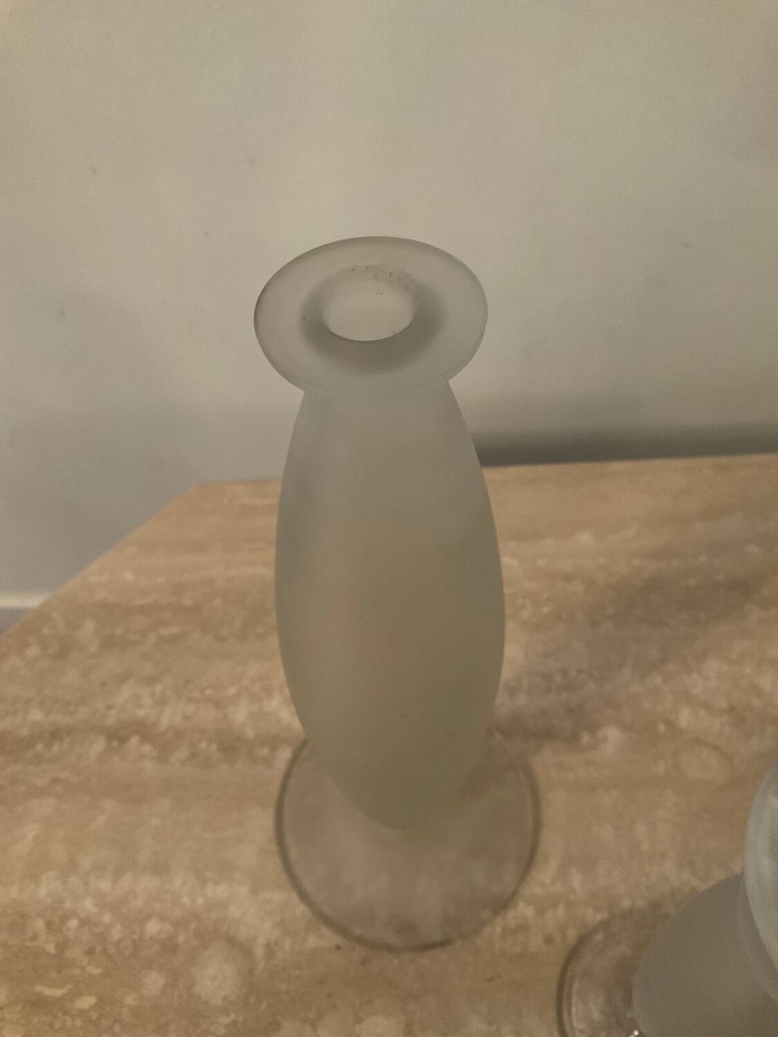 Duo of vintage soliflore vases in frosted glass