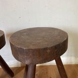 Pair of brutalist stool in solid oak 60s
