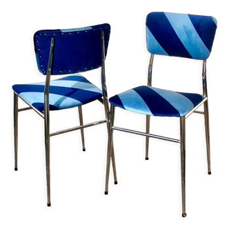Duo of blue patchwork chairs