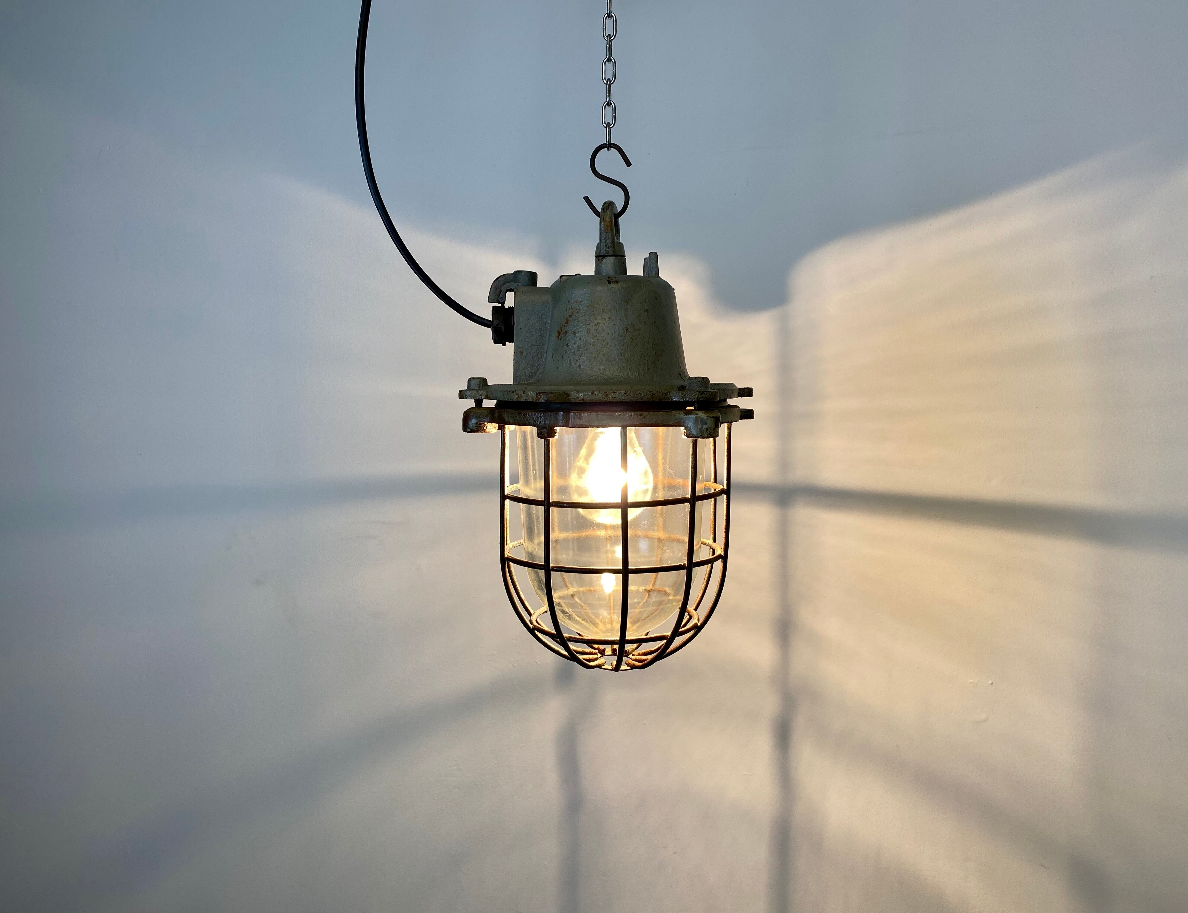 Industrial cast iron cage pendant light, 1960s