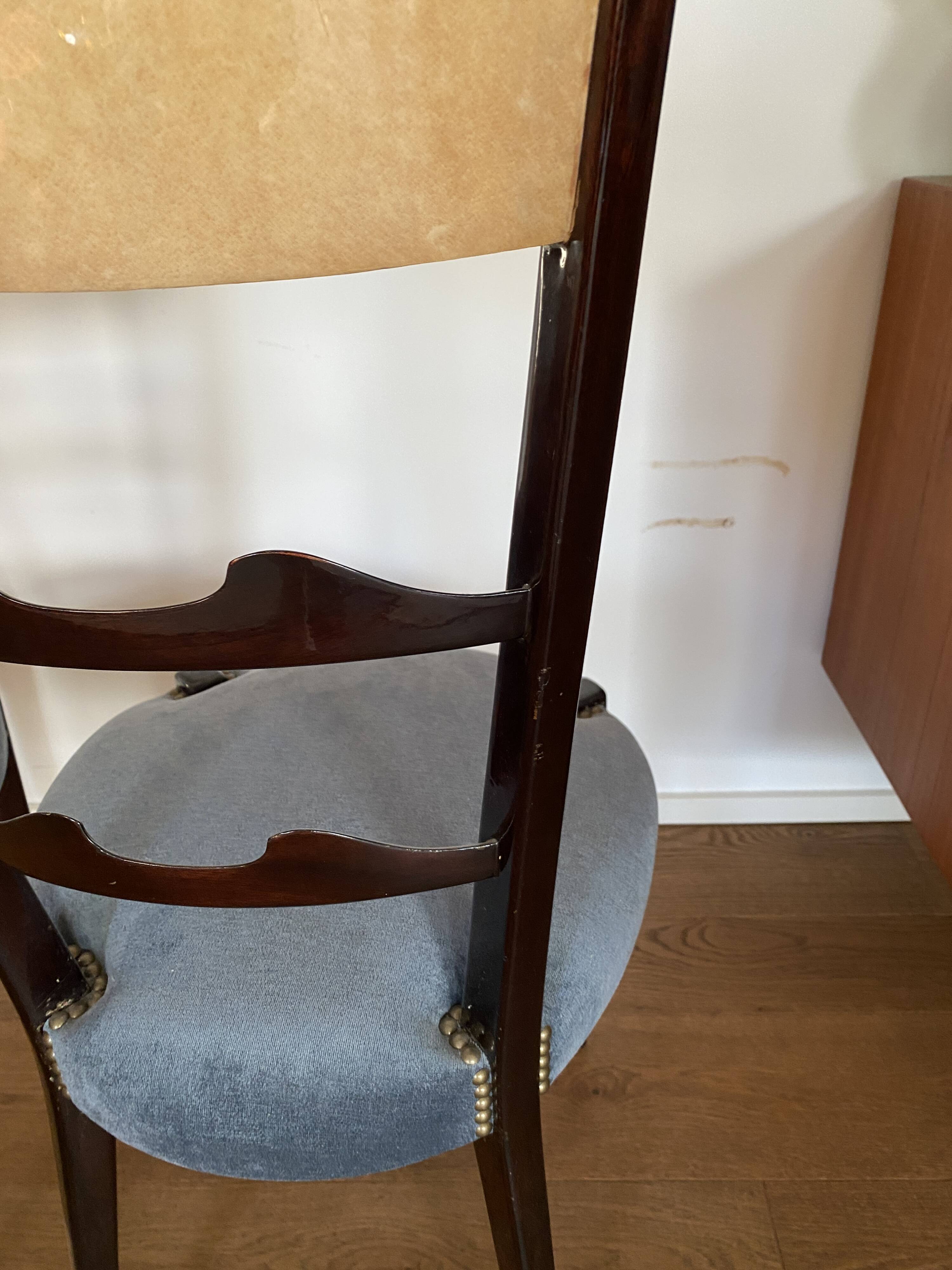 Set of four Italian Mid-Century Modern High Back dining chairs by Aldo Tura