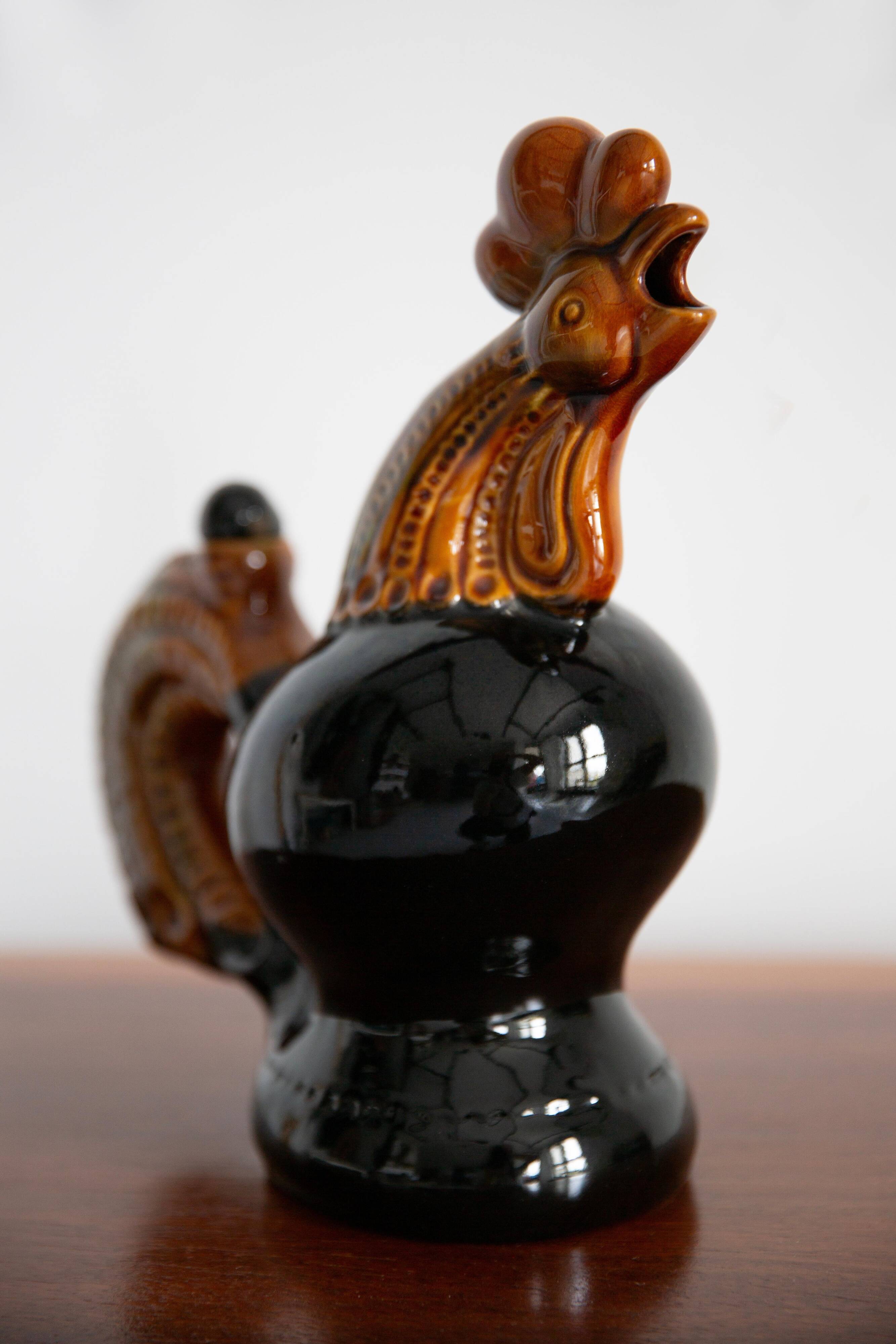 Brown Mid-Century Decanter Carafe Rooster