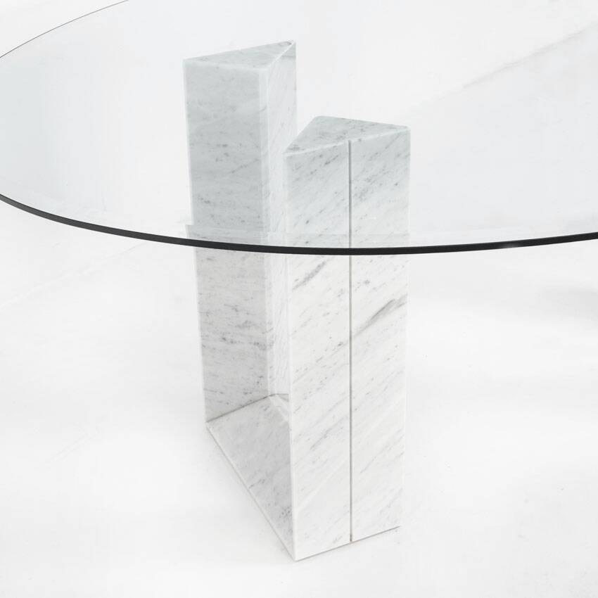Table named "Diapason". Carrara marble and glass. Cattelan Italia. 90s.