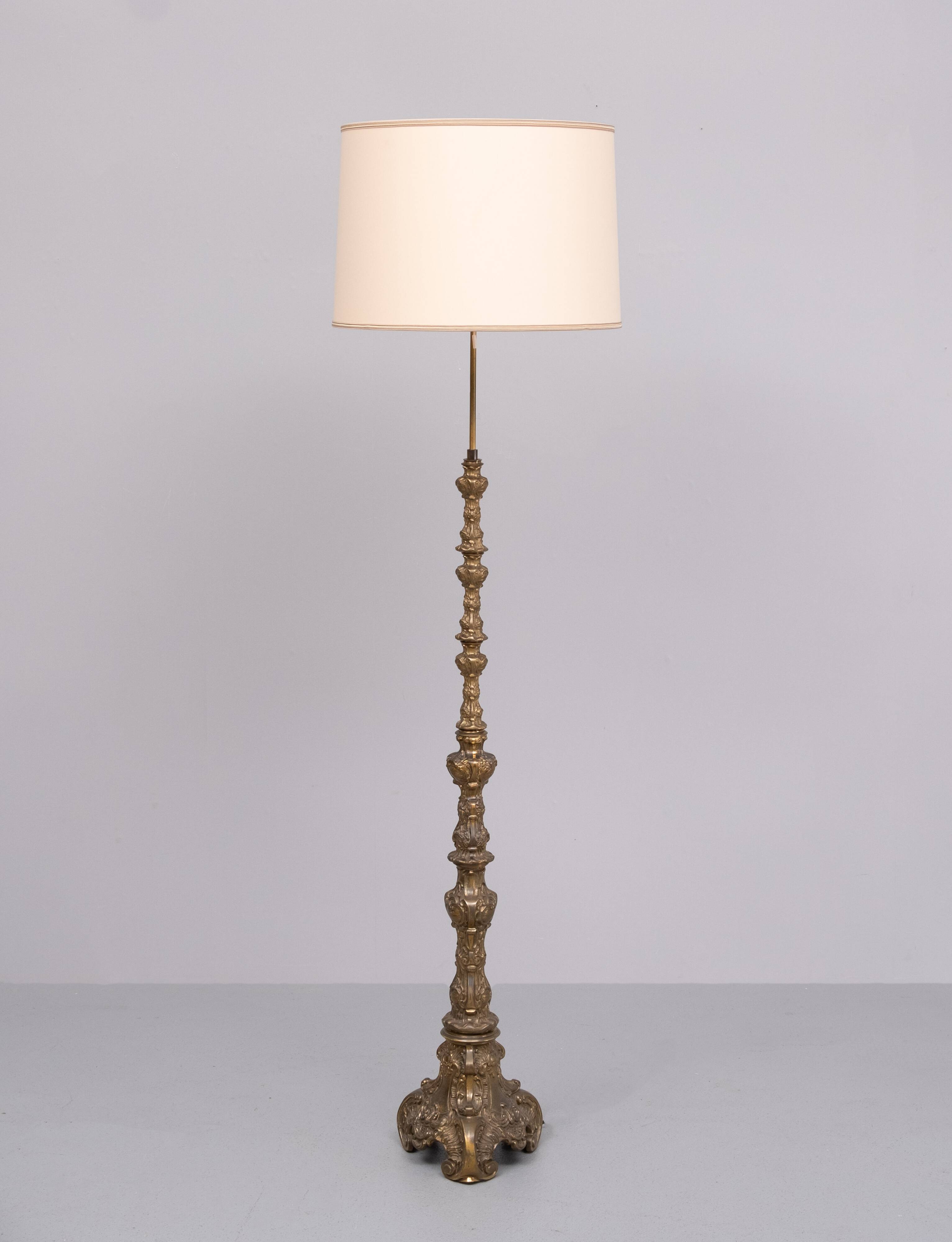 Baroque Revival solid Brass floor lamp France 1950s