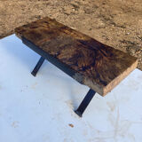 Table basse en bois massif et pied en fer forgé