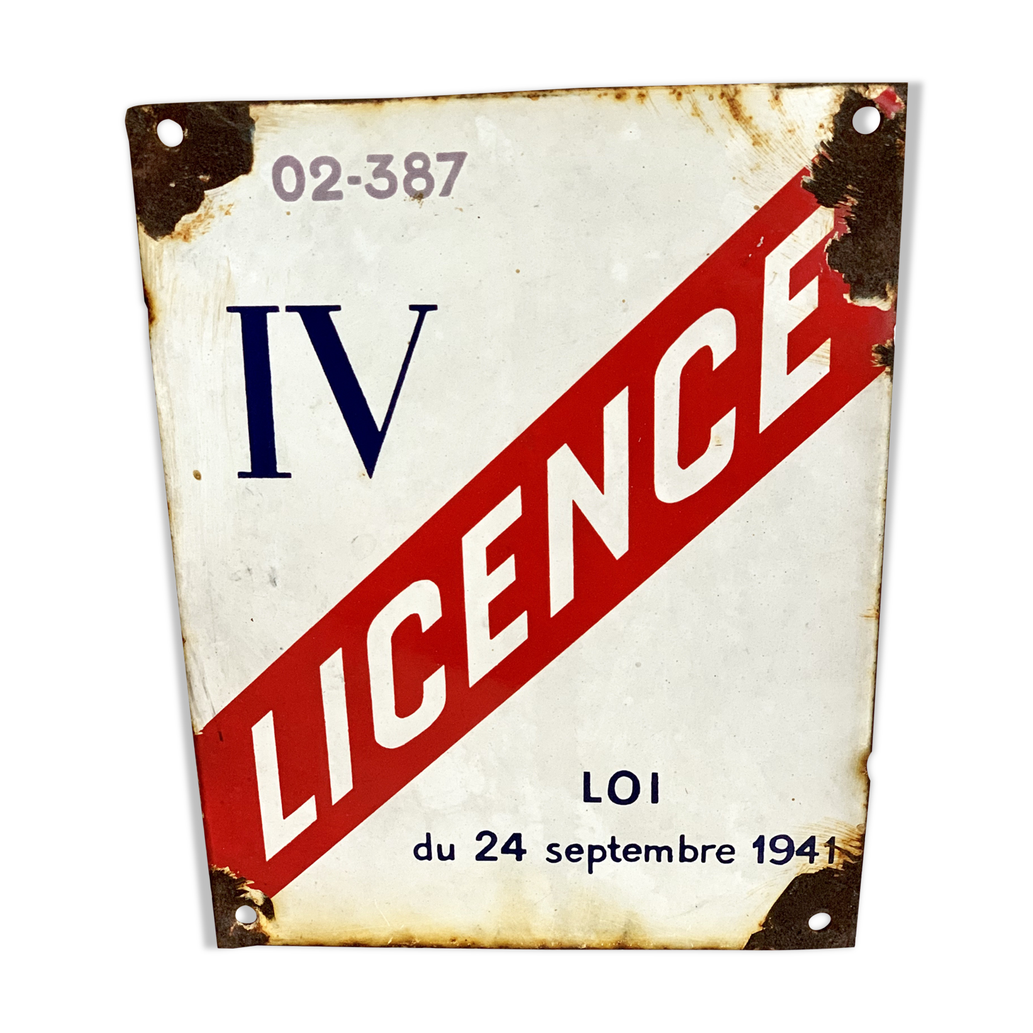 Old enamelled plate license IV