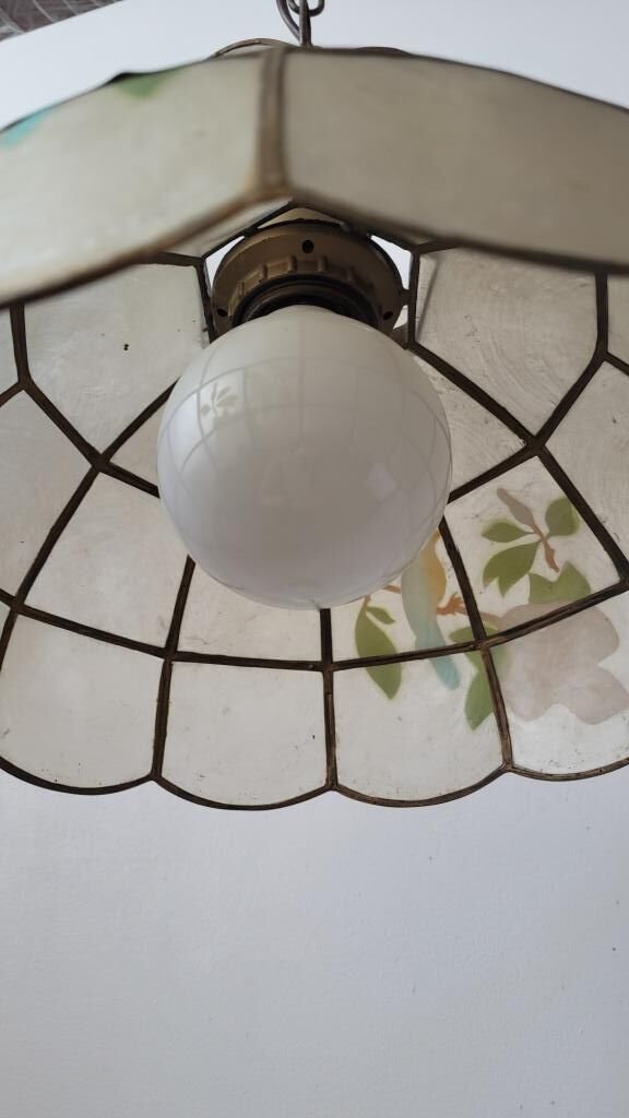 Set of 3 chandeliers in mother-of-pearl and brass