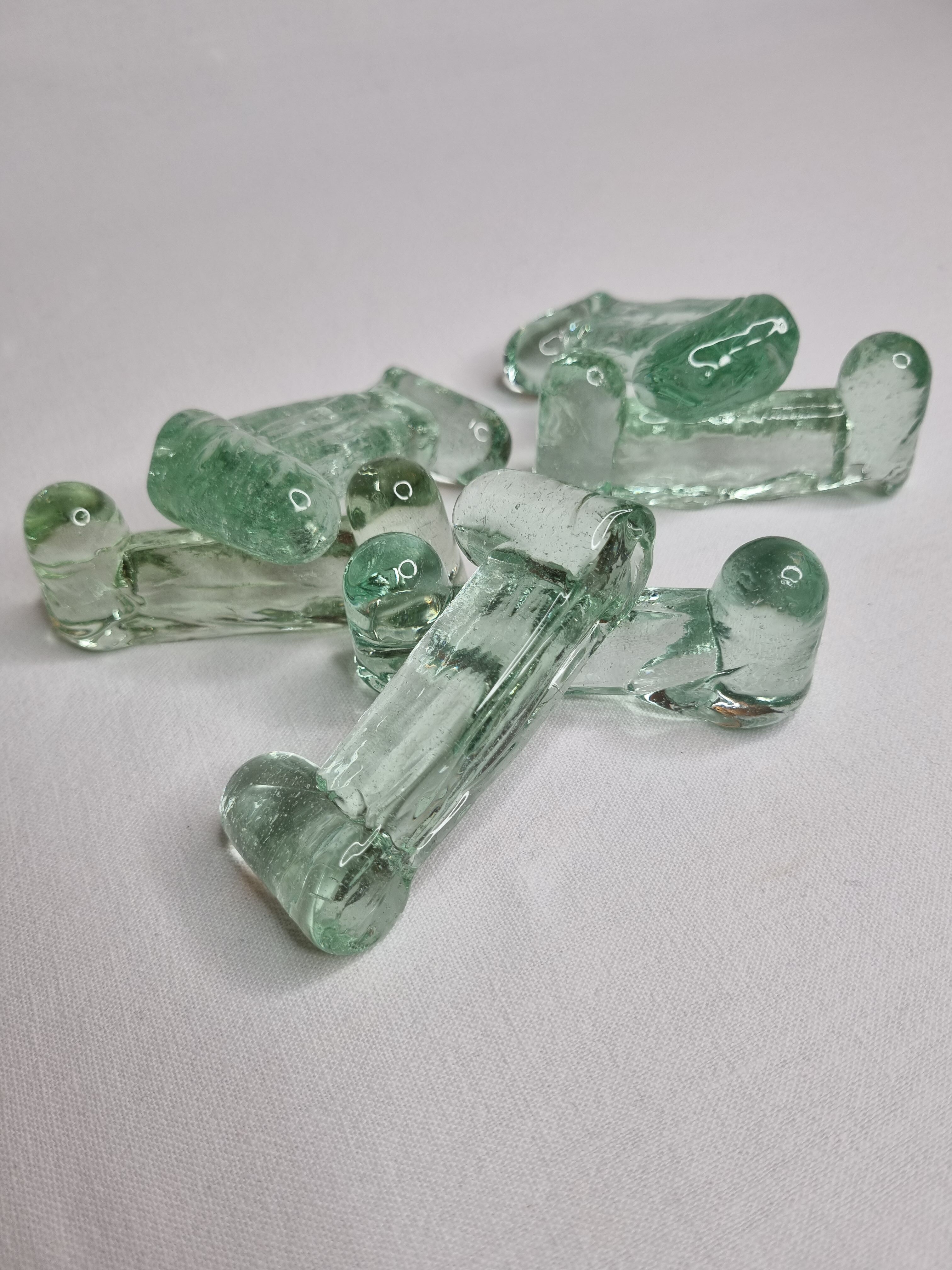 Set of six water glass knife holders from the Biot glassworks, signed