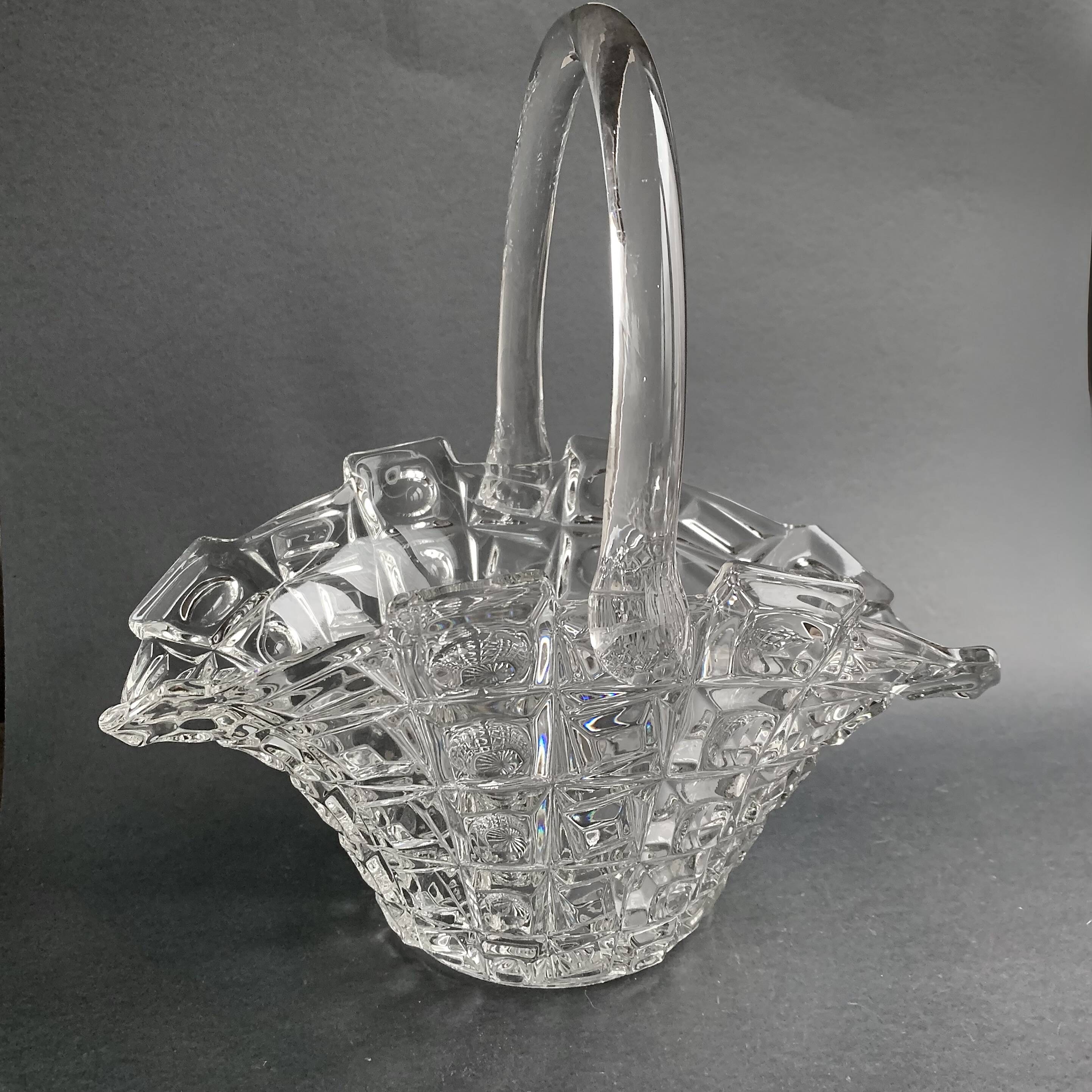 Antique clear glass basket or bowl - Libochovice glassworks - Czechoslovakia