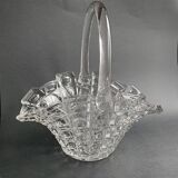 Old basket pocket emptier in transparent glass - Libochovice glassworks - Czechoslovakia