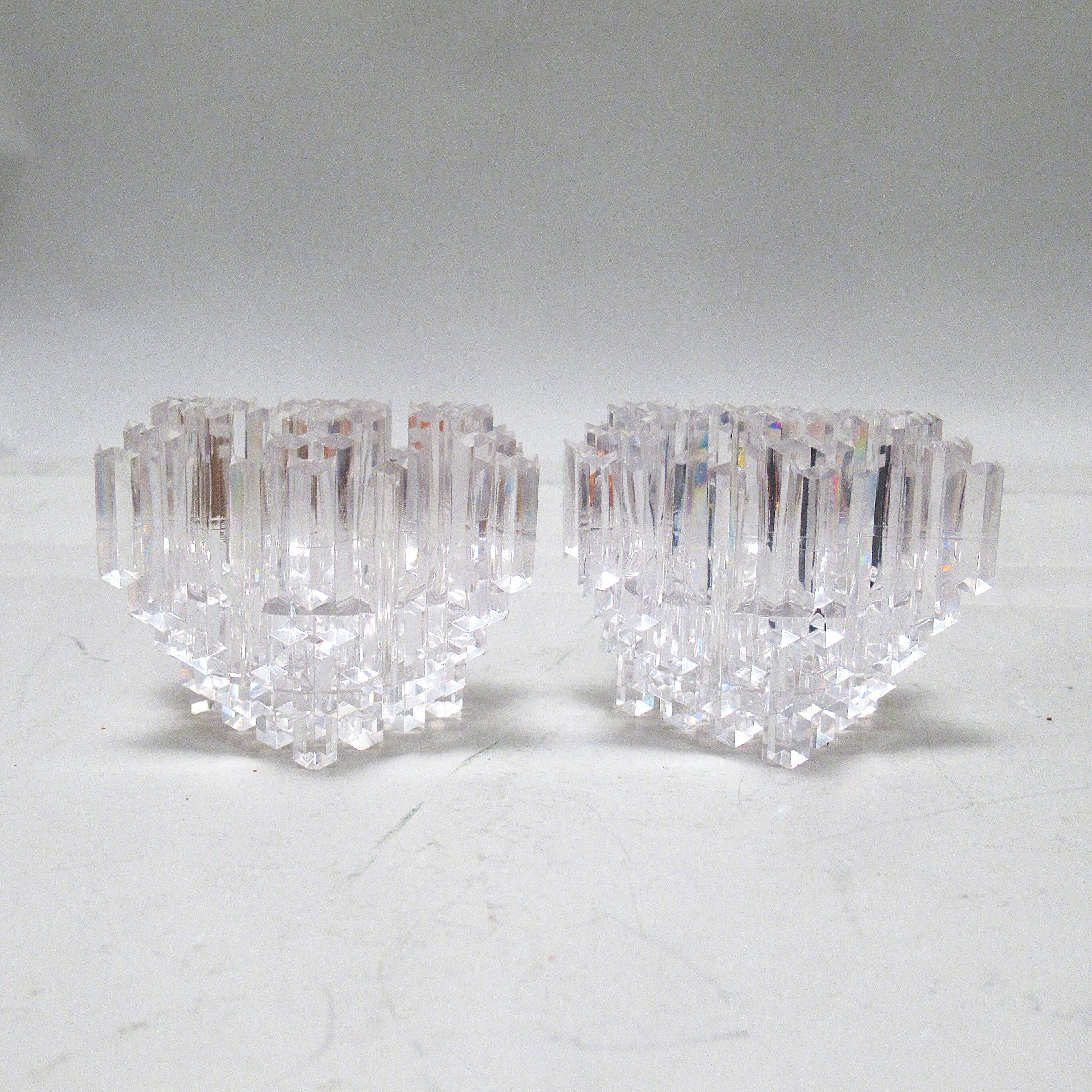 Pair of 1970s plexiglass candlesticks