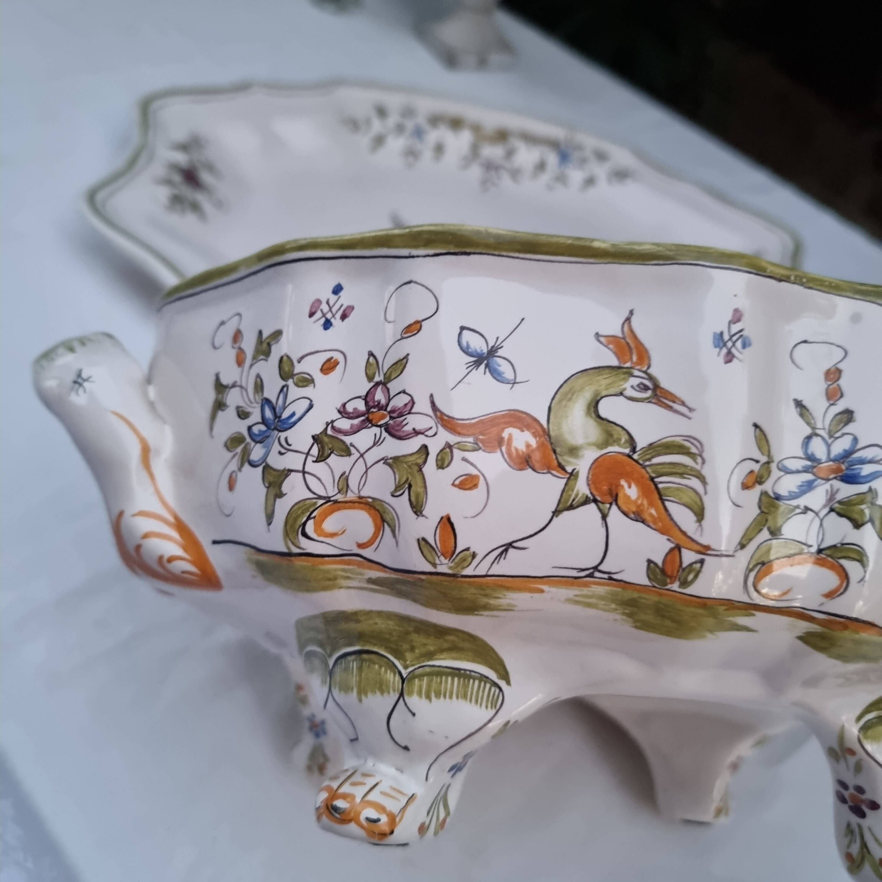 Large vintage French porcelain soup tureen from Moustiers Martres Tolosa