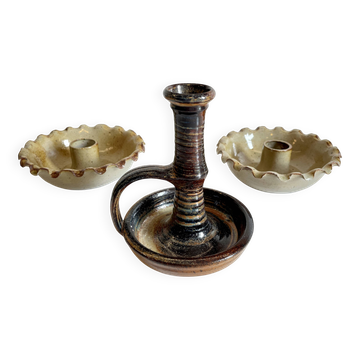 3 Vintage Handmade Ceramic Candle Holders