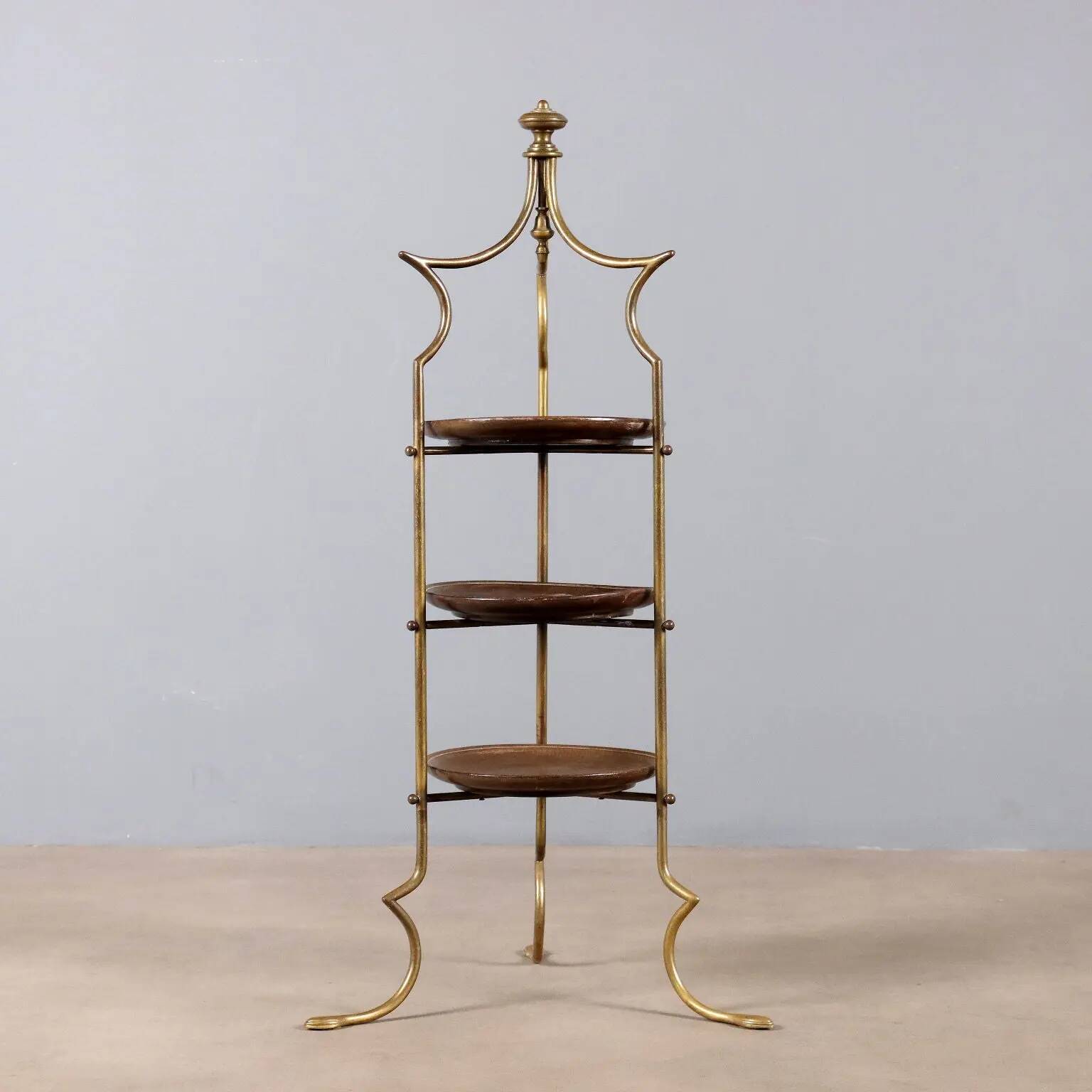 Small vintage shelf in brass and wood, design, Italy, 1950s