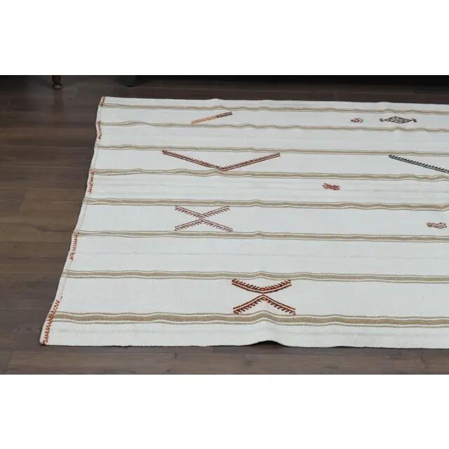 White Brown Antique Handmade Wool Kilim Rug 190x251