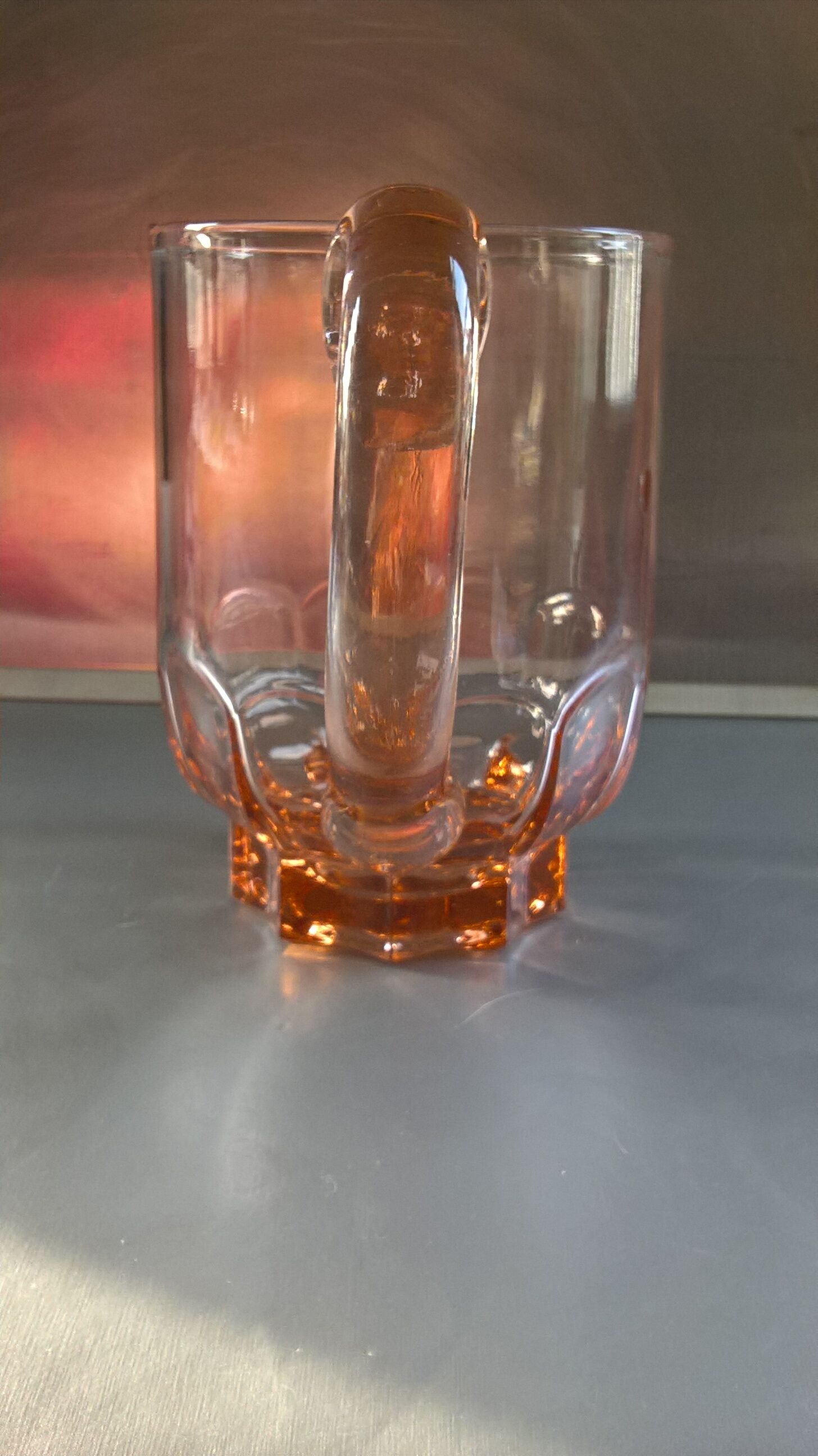 Vintage pink moulded glass water pitcher, 40-50s.