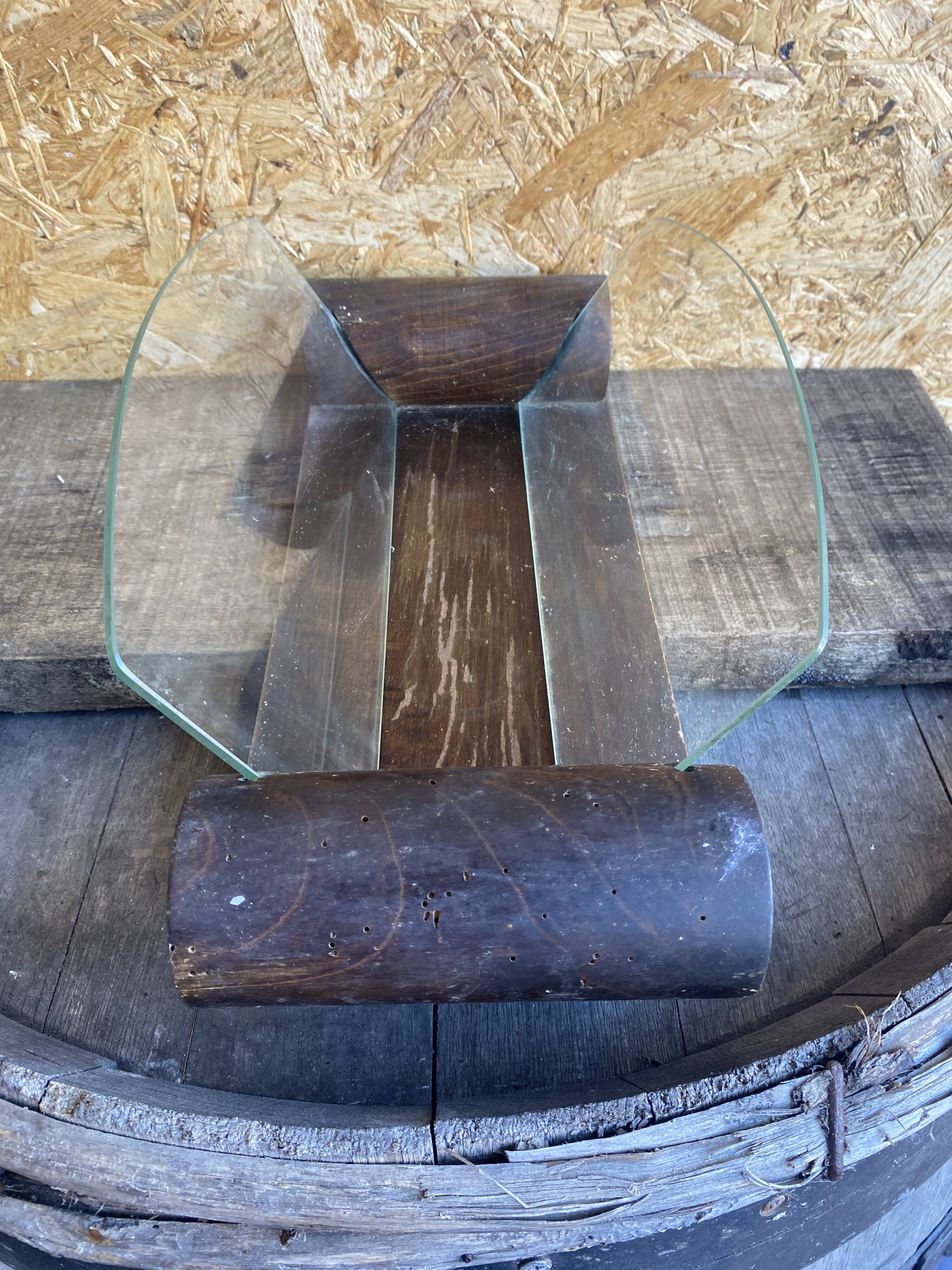 Aperitif Server Vintage Art Deco Wood + Brass + Glass Plates