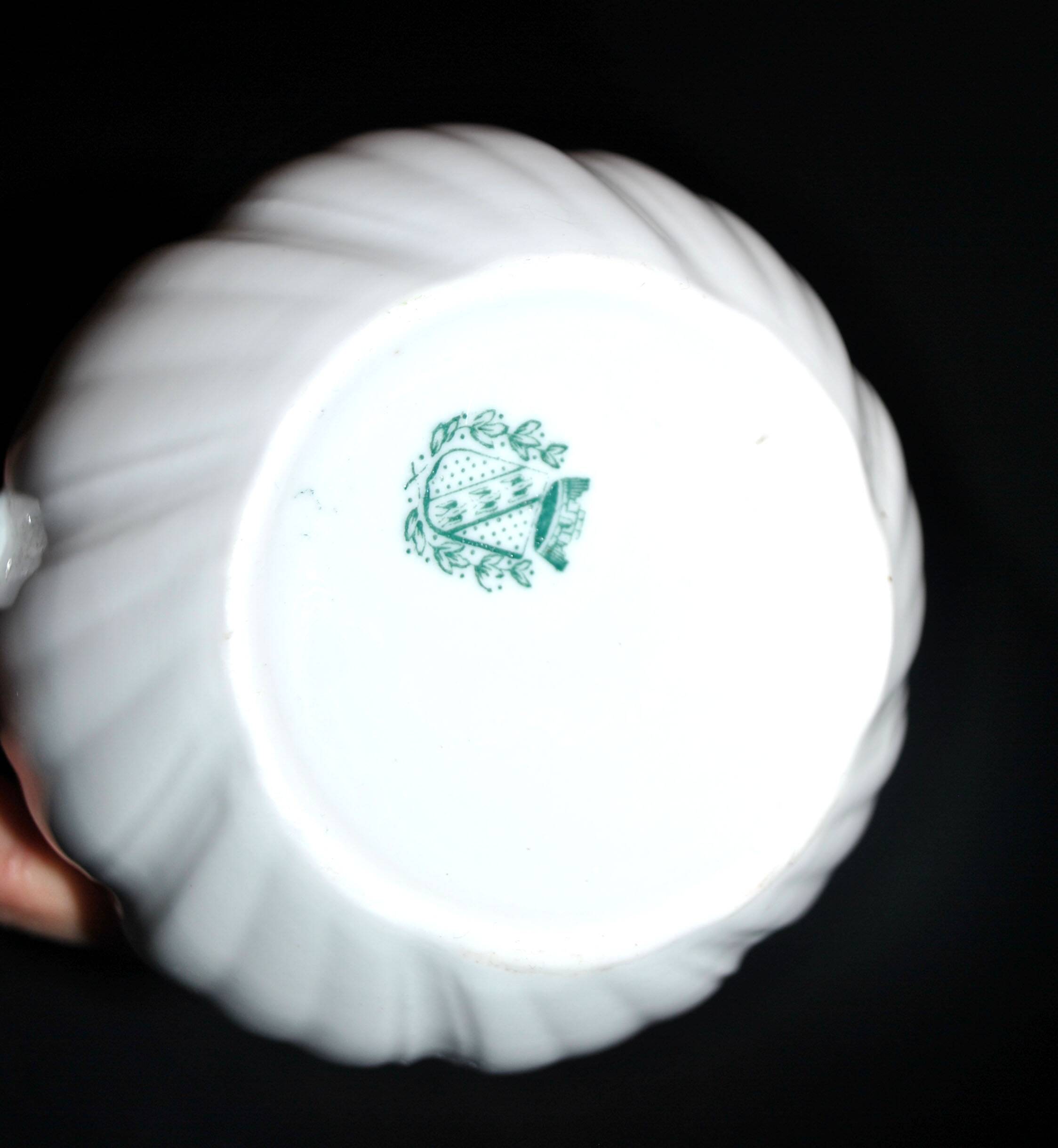 Antique Sarreguemines porcelain pitcher, plain Viennese pattern