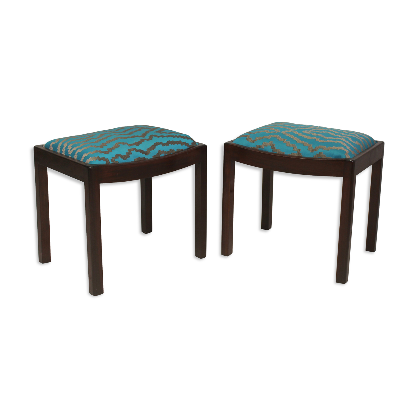 Pair of 50s/60s designer stools in jacquard fabric.
