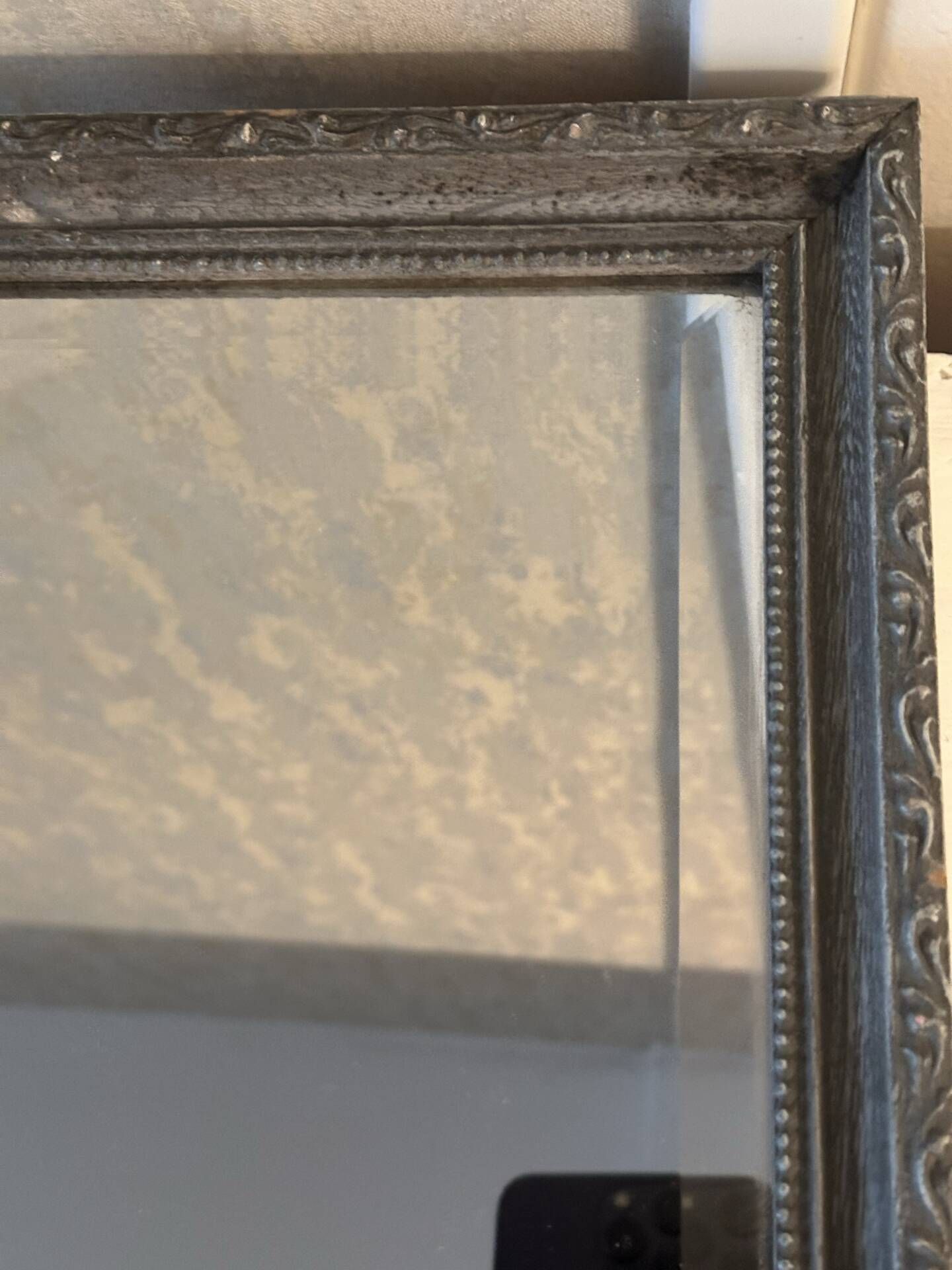 Antique bevelled mirror – Moulded wooden frame in anthracite 30/25 cm