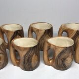 Lot glasses digestive imitation wood mast vintage Vallauris Grandjean Jourdan