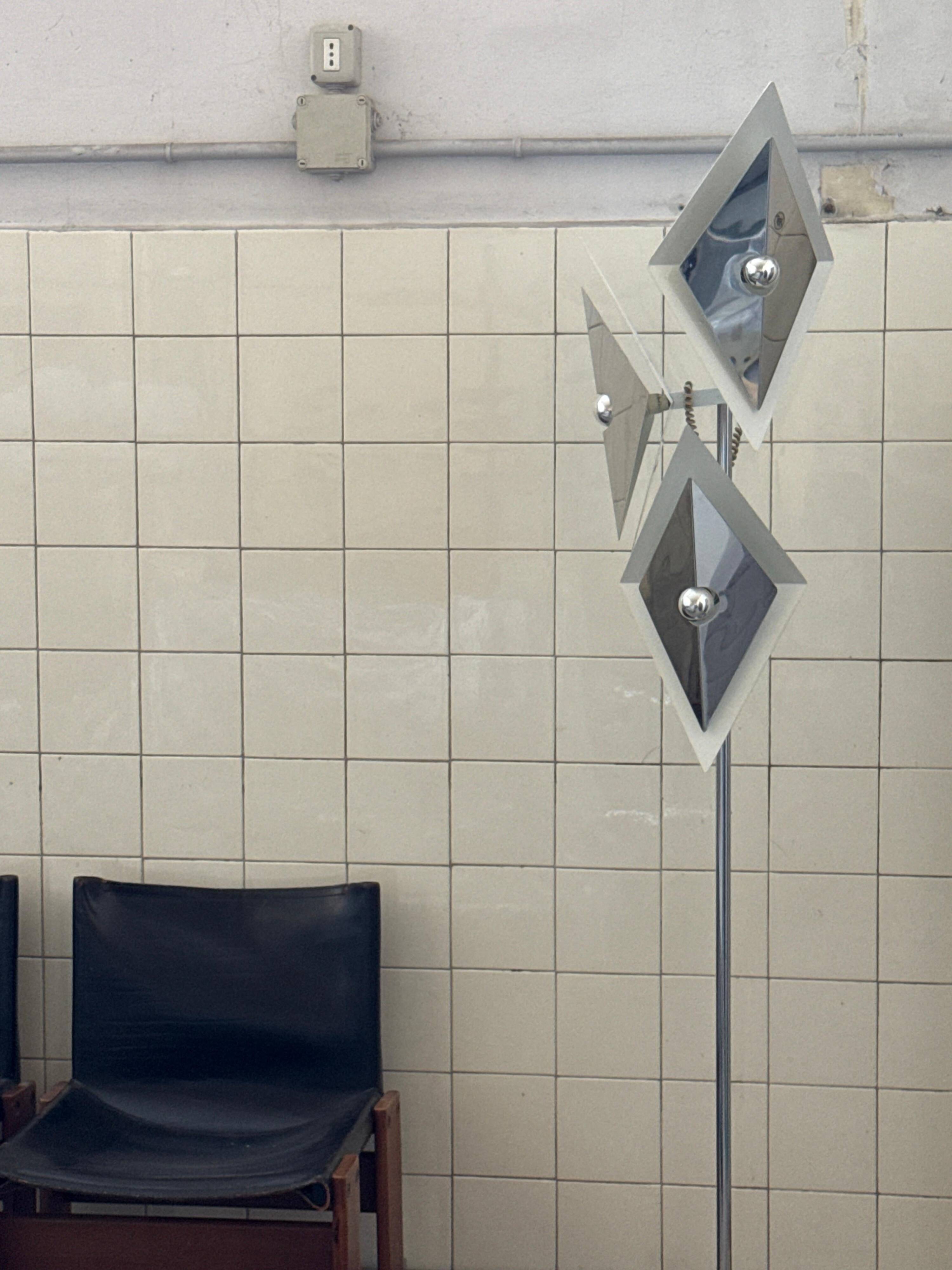 Mid-Century Decorative Floor Lamp in Chromed Metal with Diamond Shaped Shades