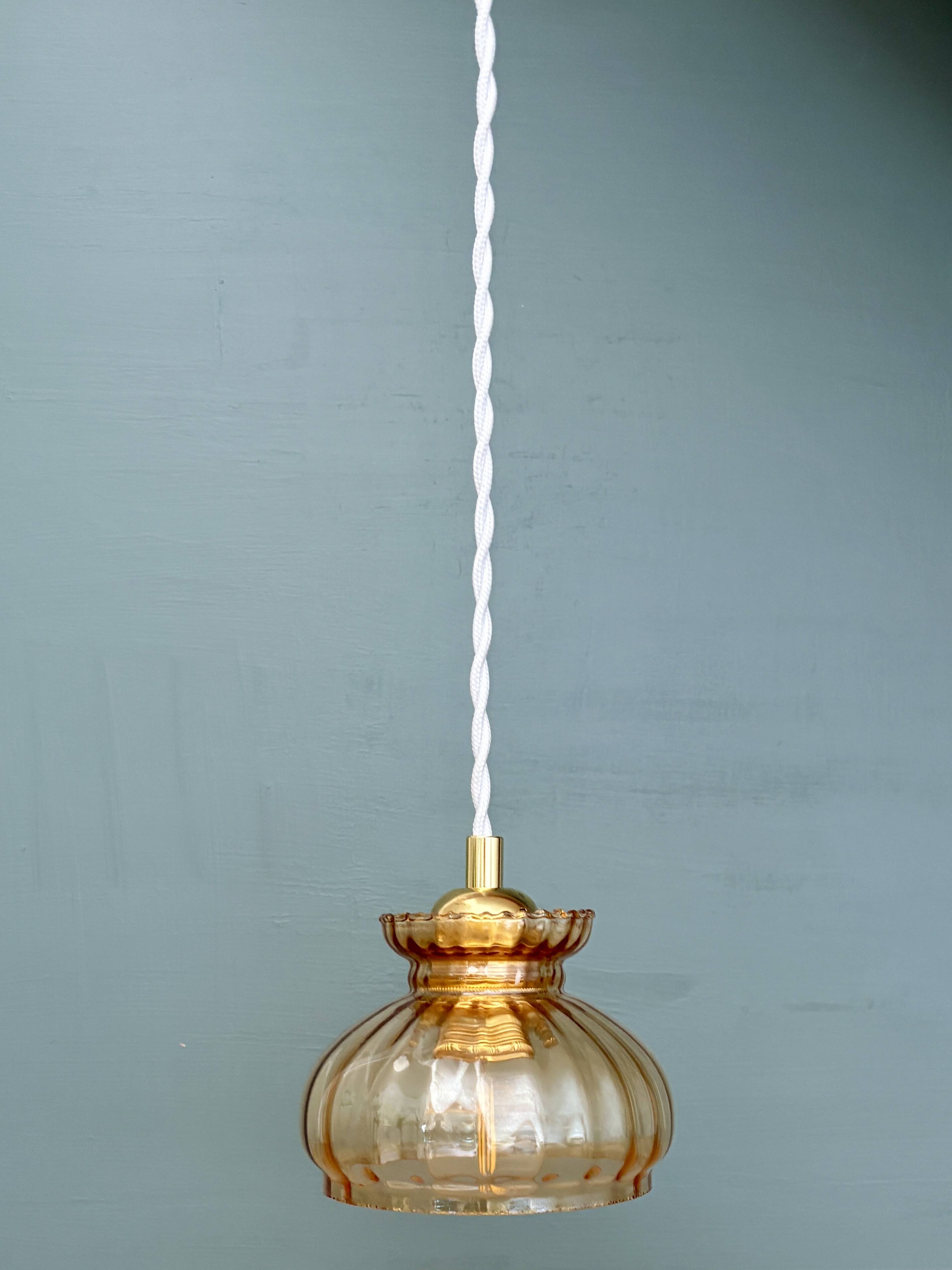 Vintage amber glass lampshade pendant light