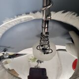 Chrome table lamp with satin crystal shade