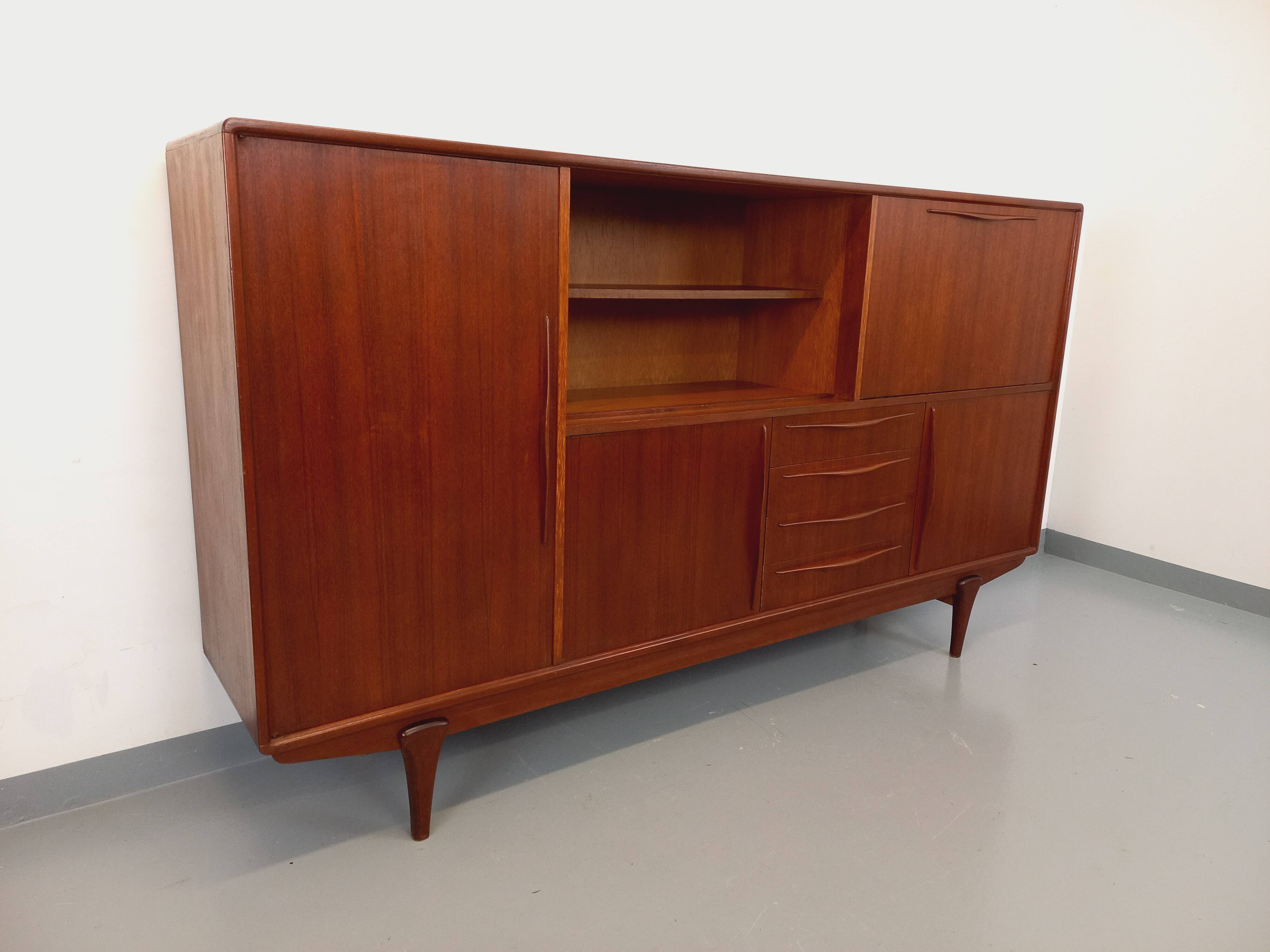 Vintage Scandinavian high sideboard in teak from the 50s and 60s