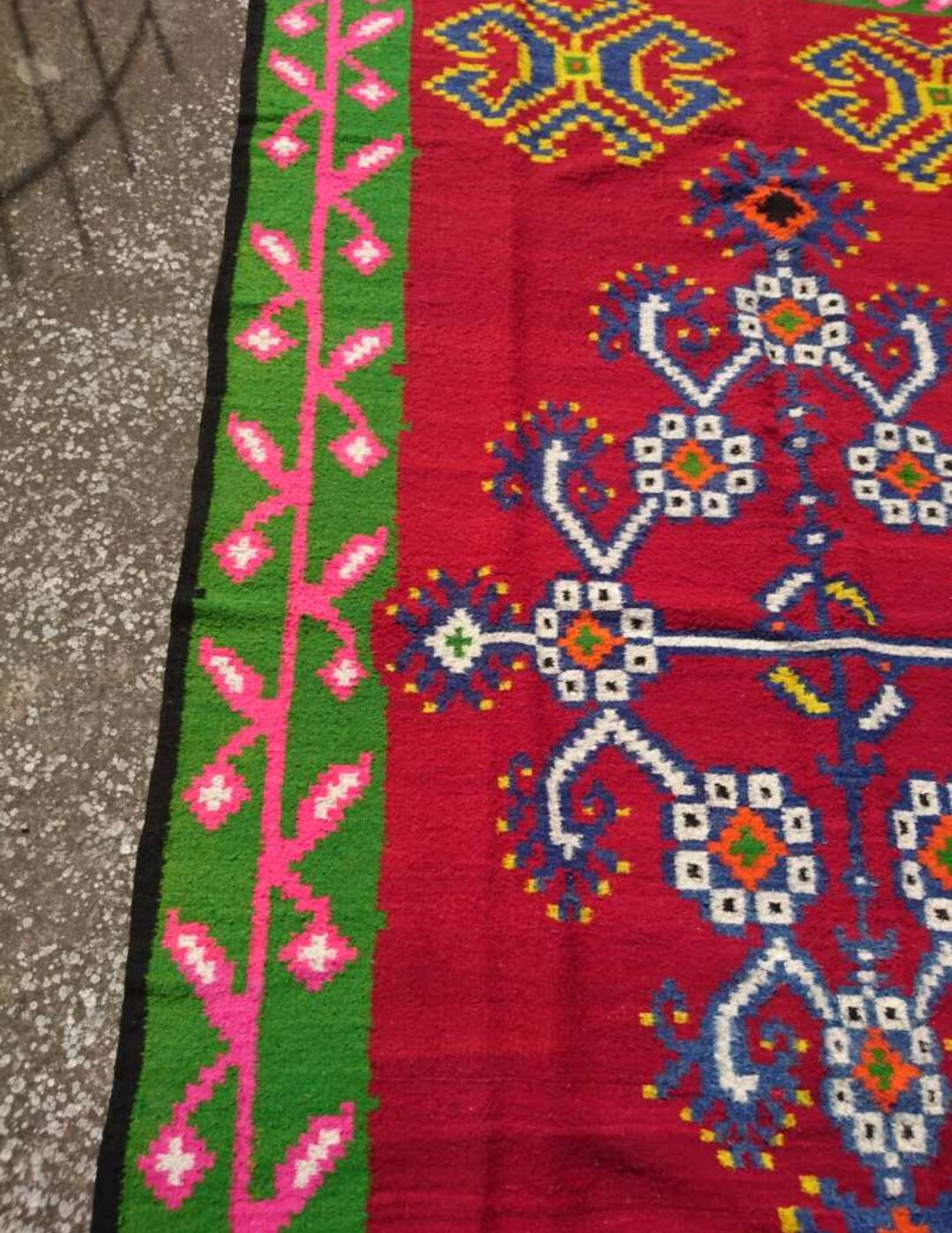 Red kilim rug in pure wool handmade 195x340cm